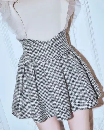 미셸 마카롱 슬림 레그 스커트 하운드투스 체크 패턴 xs