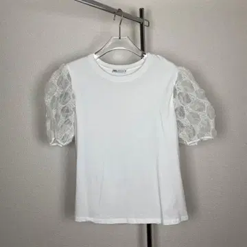 ZARA 자라 퍼프 슬리브 티셔츠 화이트 S 4406