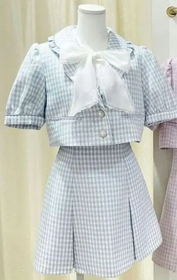 evelyn 반팔 체크 셋업