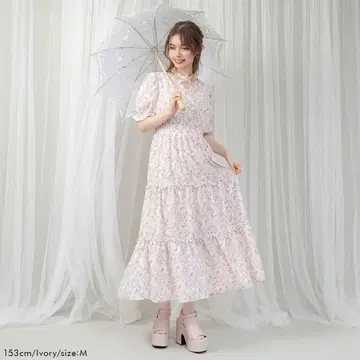 유메텐보 Dear My Love 크로스 홀터 티어드 원피스 꽃무늬 화이트