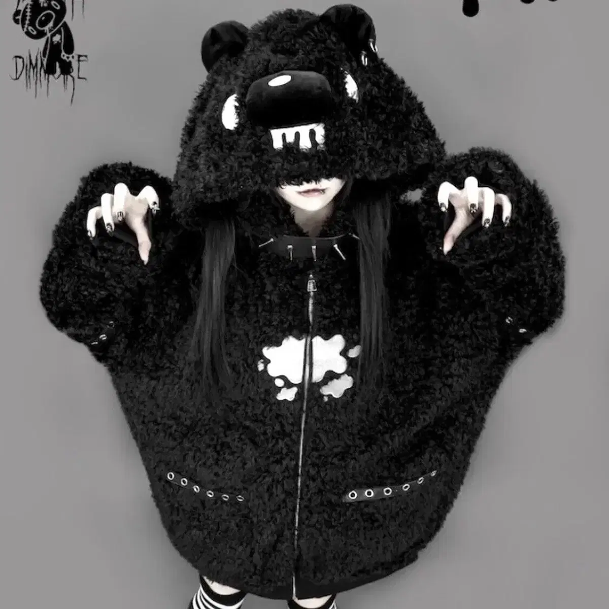 Dimmoire Evil Cat Hooded Zip-up Black | Bunjang Global