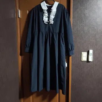 프릴 옷깃 긴팔 원피스 네이비 3L