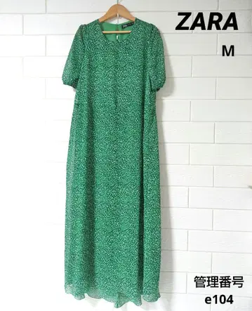 ZARA 자라 도트 무늬 시어 롱 원피스 그린 M 퍼프 슬리브