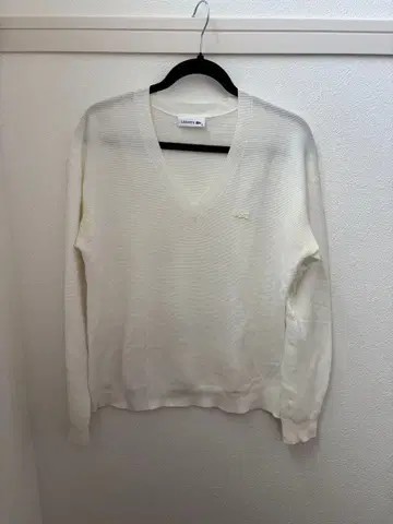 LACOSTE 라코스테 V넥 니트 화이트 38 여성용