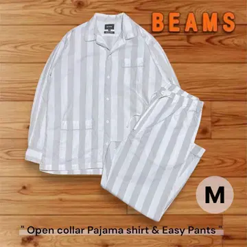 BEAMS 파자마 셔츠 이지 팬츠 셋업 그레이 스트라이프 M