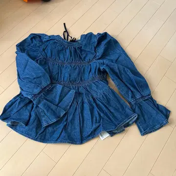 MOUSSY 데님 티어드 블라우스 긴팔 백리본