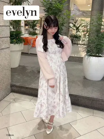 evelyn 어깨 리본 플로럴 롱 원피스 세트