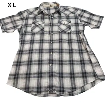 백 넘버 체크 무늬 반팔 셔츠 XL 면 100%