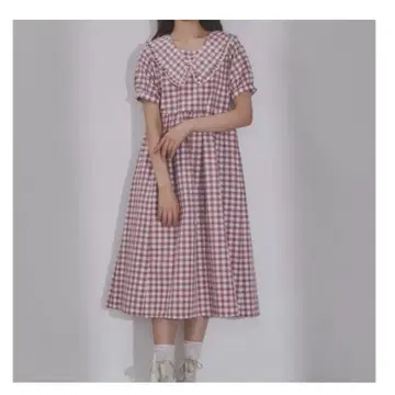 메리제니 깅엄 체크 반팔 원피스