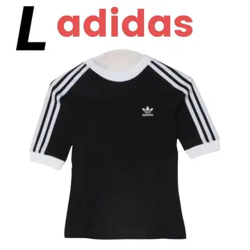 L) 아디다스 쓰리 스트라이프 래글런 반팔 T셔츠 블랙 여성용