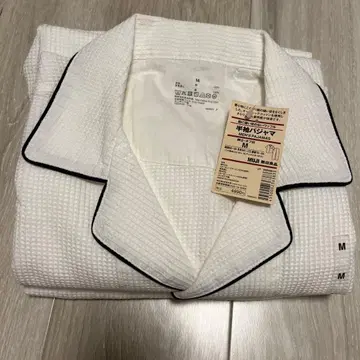 MUJI 겨드랑이에 솔기가 없는 와플 반팔 파자마 신사 오프화이트 M