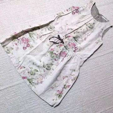 CABBAGES & ROSES 린넨 100% 꽃무늬 개더 원피스 린넨