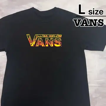 VANS 티셔츠 L 블랙 검정 파이어 패턴 프레임 USA 구제 의류