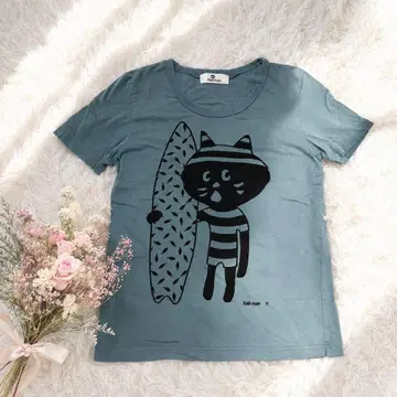 [ Ne-net ] 냐- 서핑 고양이 프린트 반팔 T셔츠 블루그린