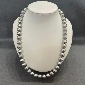 [ F ] SILVER 각인 블랙 펄 목걸이 약 45cm 8mm 구슬