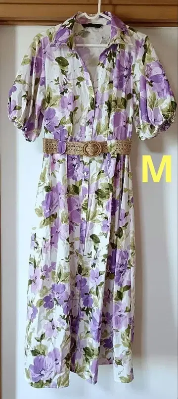 [새상품급] ZARA 플로럴 프린트 벨트 미디 원피스 M