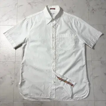 Paul Smith 스티치 디자인 멀티 스트라이프 반팔 셔츠 M 화이트