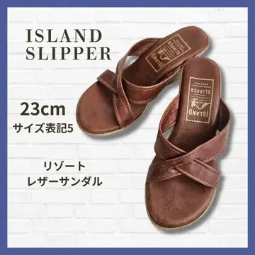 새상품급 ISLAND SLIPPER 가죽 샌들 브라운 5 23cm 하와이