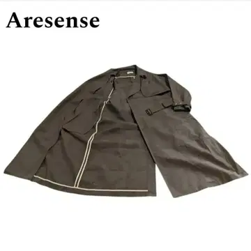 새상품급 Aresense 도비 체크 트렌치코트 A라인 코튼 일본제
