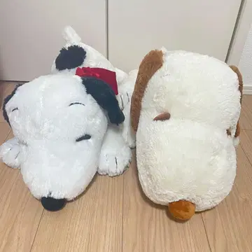 스누피 봉제 인형 2개 세트 브라운