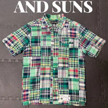 ANDSUNS 안도산즈 반팔 셔츠 패치워크 체크 무늬