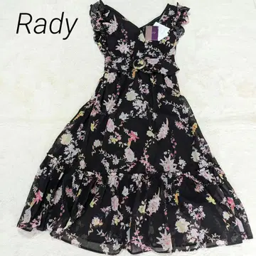 Rady 꽃무늬 프릴 벨트 플레어 원피스 롱 A라인
