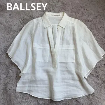 BALLSEY 반팔 스키퍼 블라우스 린넨 100% 화이트 38 일본제