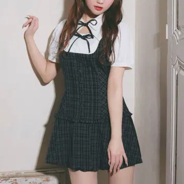 Rilly emulie 릴리에뮬리 더블 리본 벌룬 플리츠 원피스