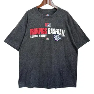 마제스틱 IRONPIGS 프린트 T셔츠 XL 그레이 해외 구제 의류