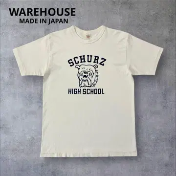 WAREHOUSE 일본제 플로키 불독 칼리지 프린트 T셔츠 화이트 M