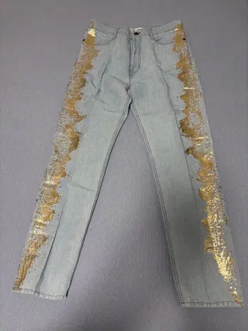 TSUMORI CHISATO 골드 페인트 데님 팬츠
