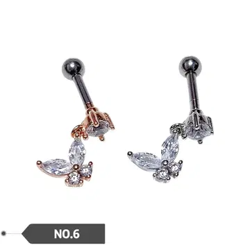 サージカルスチールピアスレイヤード蝶ドロップバーベルピアス