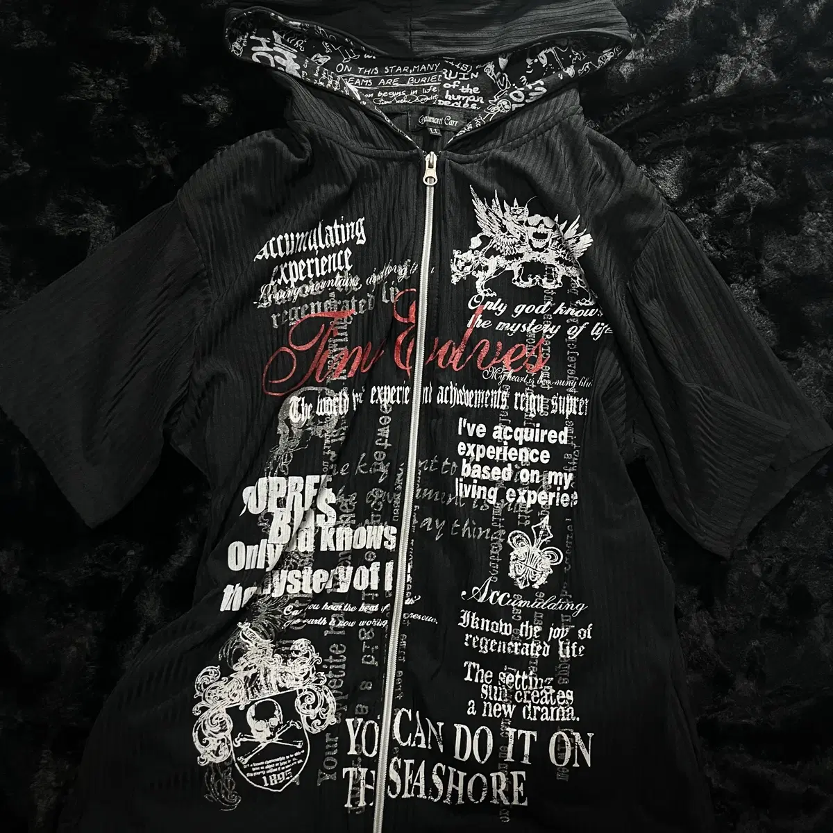 BASTARD Punk Print Patch Washed Hoodie Zip-Up | Bunjang Global