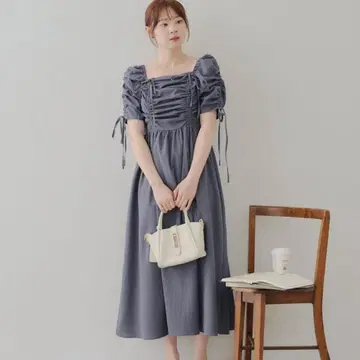 NICE CLAUP 드로스트 원피스 차콜