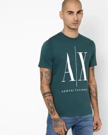 [미사용 새상품] ARMANI EXCHANGE AX 로고 티셔츠 그린