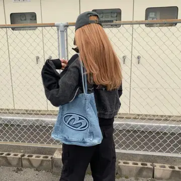 논헤지 서클 모티브 데님 토트백