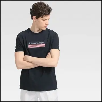 블록 로고 T셔츠 네이비 TOMMY HILFIGER M 사이즈