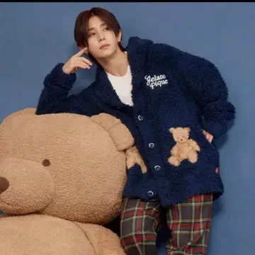 젤라또피케 HOMME 젤라또 스노우 베어 자카드 숄 가디건