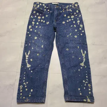 TSUMORI CHISATO 데님 팬츠 페인트 골드 라메 크롭 M