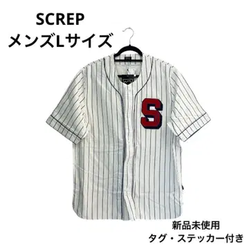SCREP [ L 사이즈 ] 베이스볼 셔츠 S 로고 스트라이프 화이트
