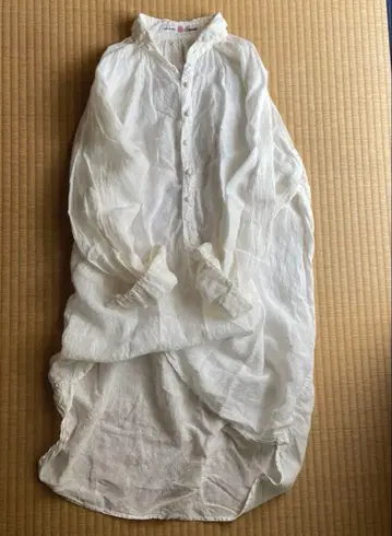 Brocante 브로캔트 린넨 루즈핏 롱 튜닉 셔츠 원피스 화이트