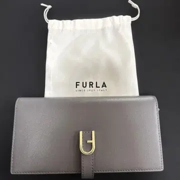 FURLA 장지갑 가죽 그레이 골드 금장 장식