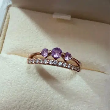 K10 핑크 골드 퍼플 스톤 다이아몬드 반지