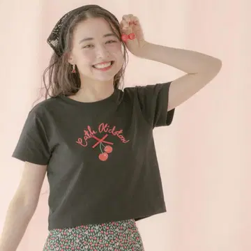 Cath Kidston 체리 자수 반팔 T셔츠 블랙