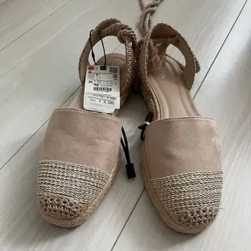 [ 새상품 ] ZARA 레이스업 에스파드리유 샌들 베이지 36