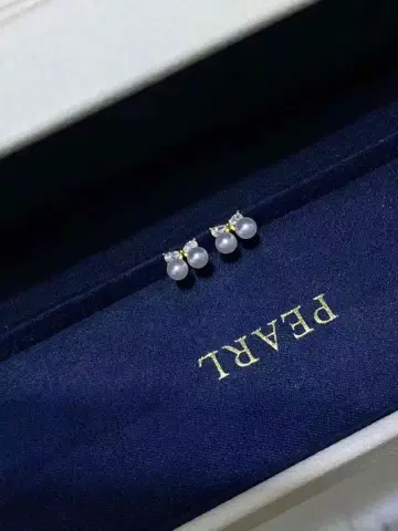 담수 진주 체리 귀걸이 리본 진원 강한 빛 4-5mm S925 골드