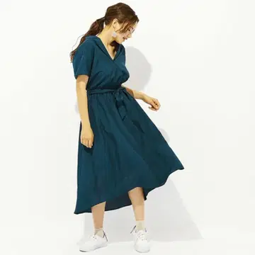 새상품급 반팔 카슈쿨 원피스 허리 리본 그린 녹색
