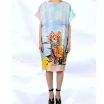 TSUMORI CHISATO 빌바오 캣 도킹 T 실크 원피스