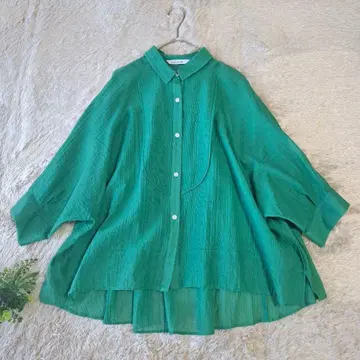 Lallia Mu 라리아무 돌먼 슬리브 시어 셔츠 블라우스 그린