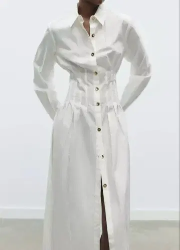 ZARA 자라 허리 턱 셔츠 원피스 화이트 롱 원피스 S
